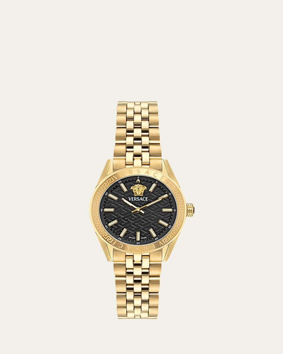 36mm V-Code Watch with Bracelet Strap, Yellow Gold/Black